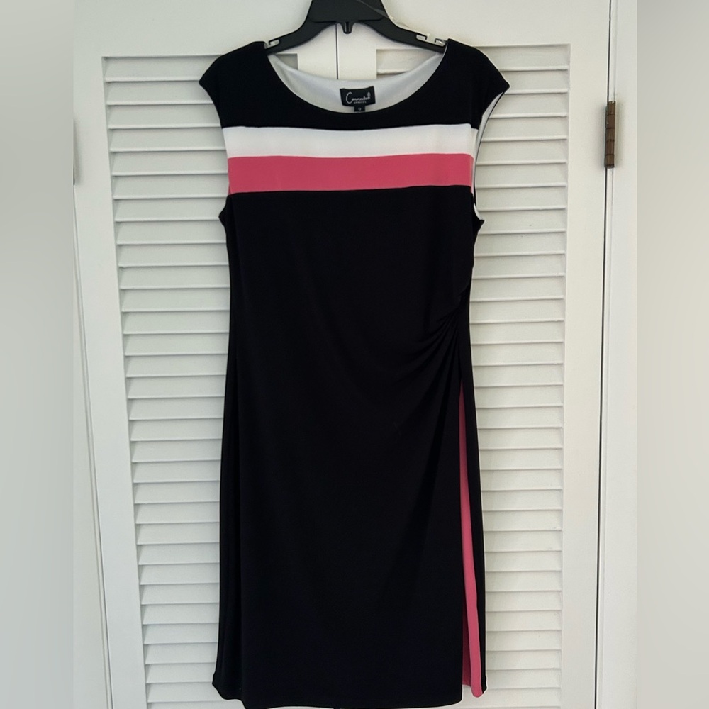 Connected Apparel Black and Pink Midi Dress
